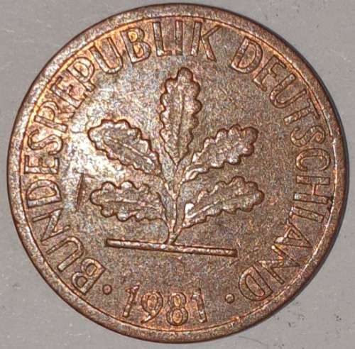 1981 J - 1 PFENNIG - ONE PFENNIG - GERMANY - FEDERAL REPUBLIC - (Copper Plated Steel)